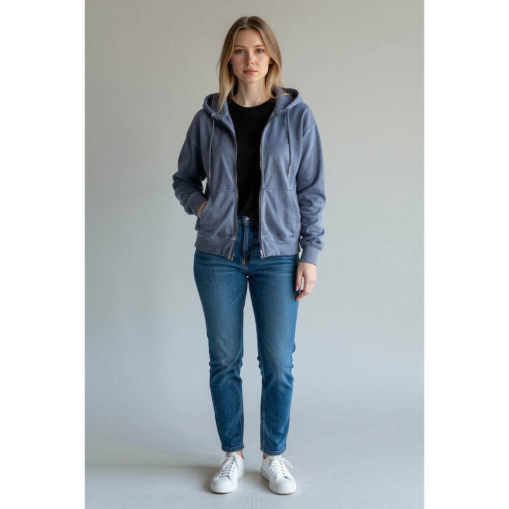 Abercrombie & Fitch Soft AF Max Essential Blue Full Zip Hoodie Sweatshirt Size L